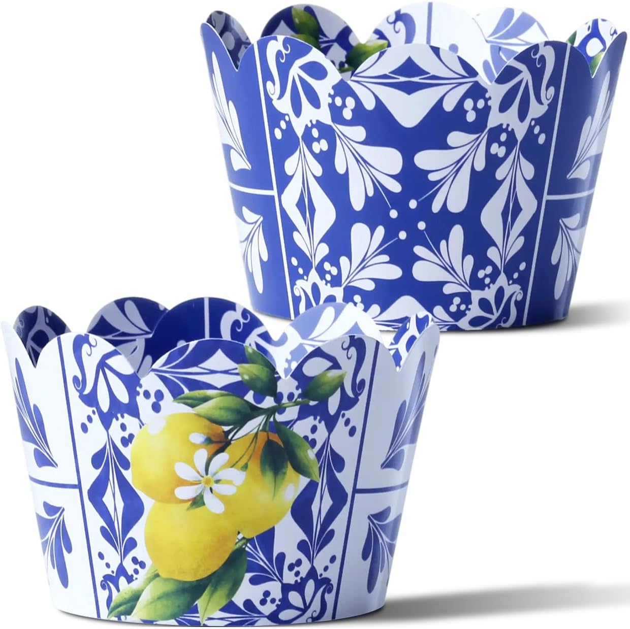 Blue and White Tile Talavera Cupcake Wrapper - Lemon Design Cupcake Wrapper