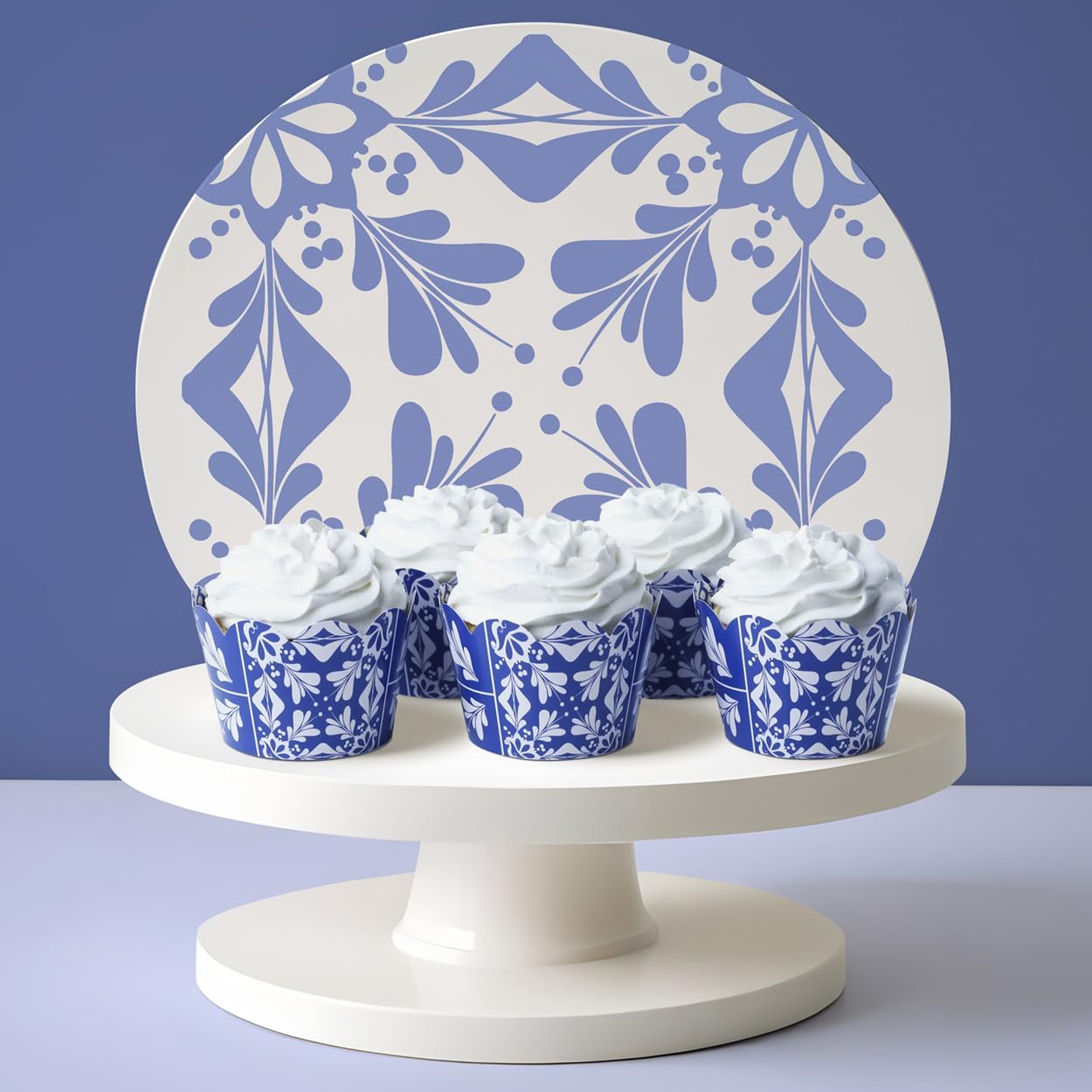 Blue and White Tile Talavera Cupcake Wrapper - Lemon Design Cupcake Wrapper