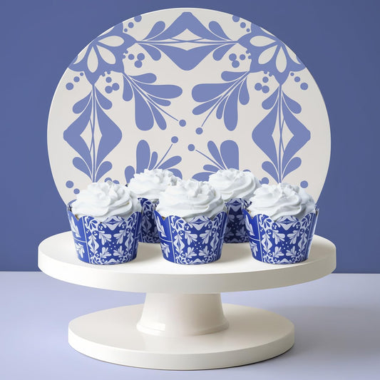 Blue and White Tile Talavera Cupcake Wrapper - Lemon Design Cupcake Wrapper