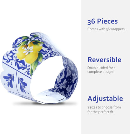 Blue and White Tile Talavera Cupcake Wrapper - Lemon Design Cupcake Wrapper