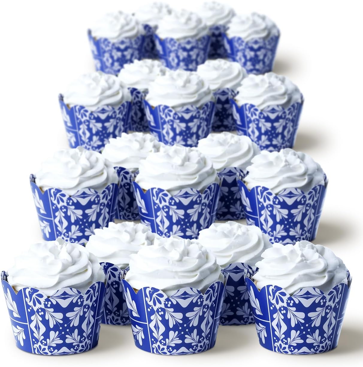 Blue and White Tile Talavera Cupcake Wrapper - Lemon Design Cupcake Wrapper