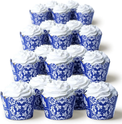 Blue and White Tile Talavera Cupcake Wrapper - Lemon Design Cupcake Wrapper