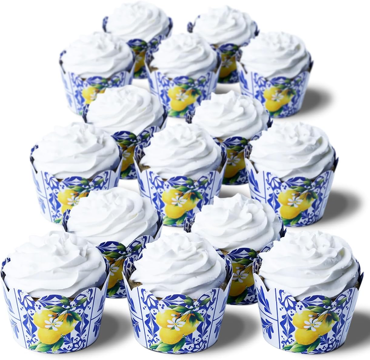 Blue and White Tile Talavera Cupcake Wrapper - Lemon Design Cupcake Wrapper