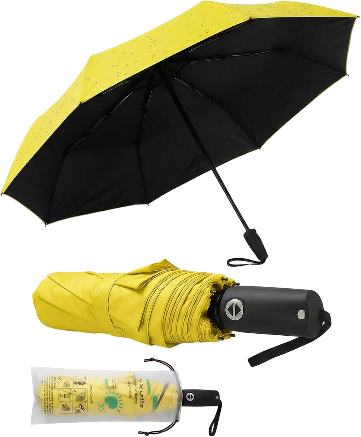 Compact Travel Umbrella Small Windproof Auto Open Close for UV Sun Protection UPF 50+ and Rain Fits Backpack Purse & Suitcase