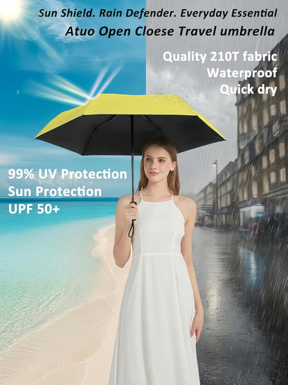Compact Travel Umbrella Small Windproof Auto Open Close for UV Sun Protection UPF 50+ and Rain Fits Backpack Purse & Suitcase
