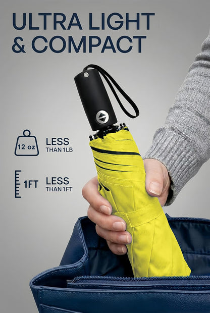 Compact Travel Umbrella Small Windproof Auto Open Close for UV Sun Protection UPF 50+ and Rain Fits Backpack Purse & Suitcase