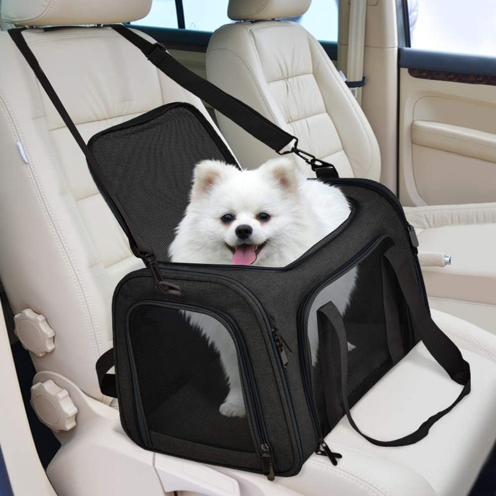 Cat Carriers Dog Carrier Pet Carrier for Small / Medium Cats Dogs Puppies (Up To 15lbs), TSA Airline Approved Small Dog Carrier Soft Sided, Collapsible Waterproof Travel Puppy Carrier -Black