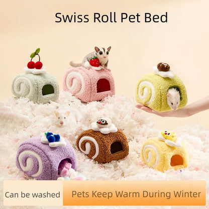 Rat Hamster Warm Bed House, Swiss Roll Cute Shape, Small Animal Cage Accessories for Mini Small Animal Mice, Chinchillas, Dwraf Hamsters, Multiple (Yellow (Cheese), S)