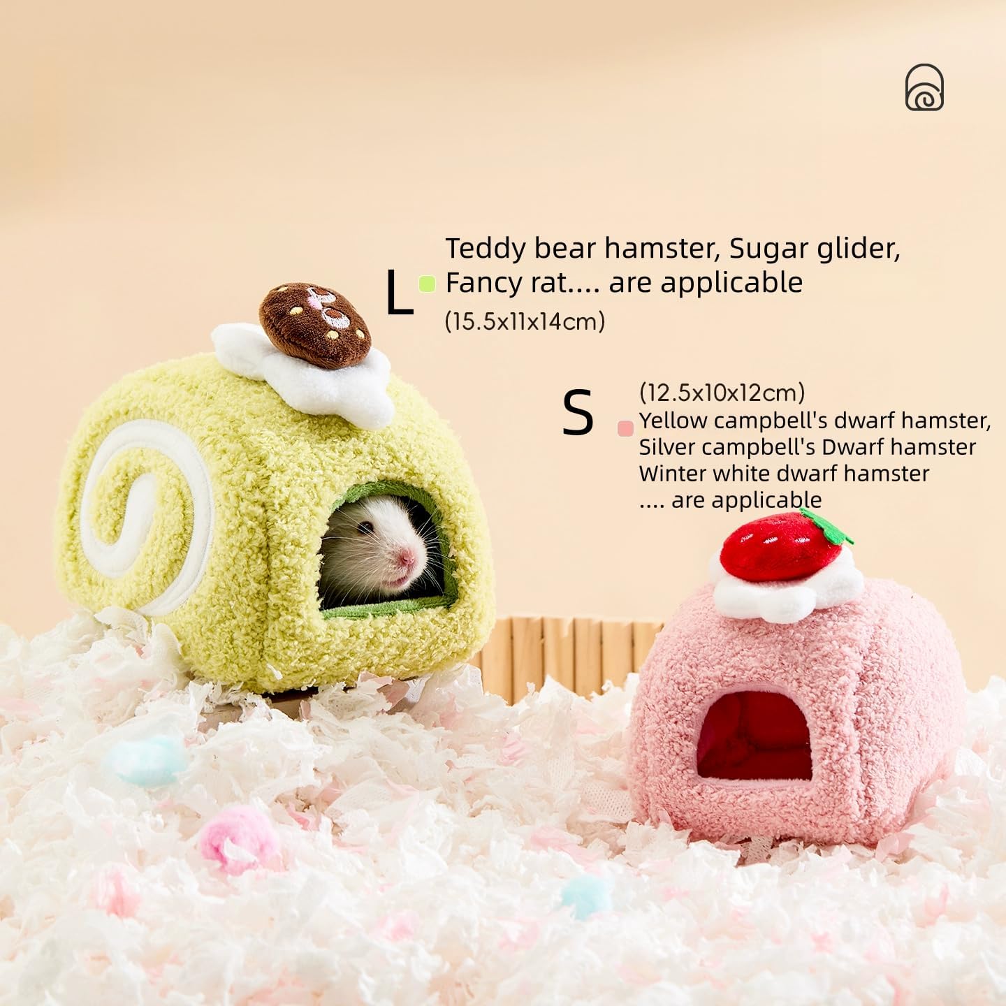 Rat Hamster Warm Bed House, Swiss Roll Cute Shape, Small Animal Cage Accessories for Mini Small Animal Mice, Chinchillas, Dwraf Hamsters, Multiple (Yellow (Cheese), S)