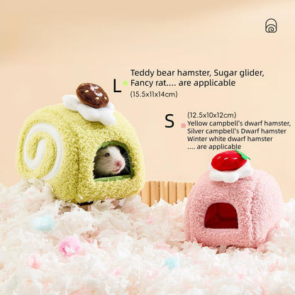 Rat Hamster Warm Bed House, Swiss Roll Cute Shape, Small Animal Cage Accessories for Mini Small Animal Mice, Chinchillas, Dwraf Hamsters, Multiple (Yellow (Cheese), S)