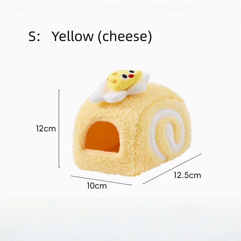 Rat Hamster Warm Bed House, Swiss Roll Cute Shape, Small Animal Cage Accessories for Mini Small Animal Mice, Chinchillas, Dwraf Hamsters, Multiple (Yellow (Cheese), S)