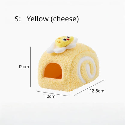 Rat Hamster Warm Bed House, Swiss Roll Cute Shape, Small Animal Cage Accessories for Mini Small Animal Mice, Chinchillas, Dwraf Hamsters, Multiple (Yellow (Cheese), S)