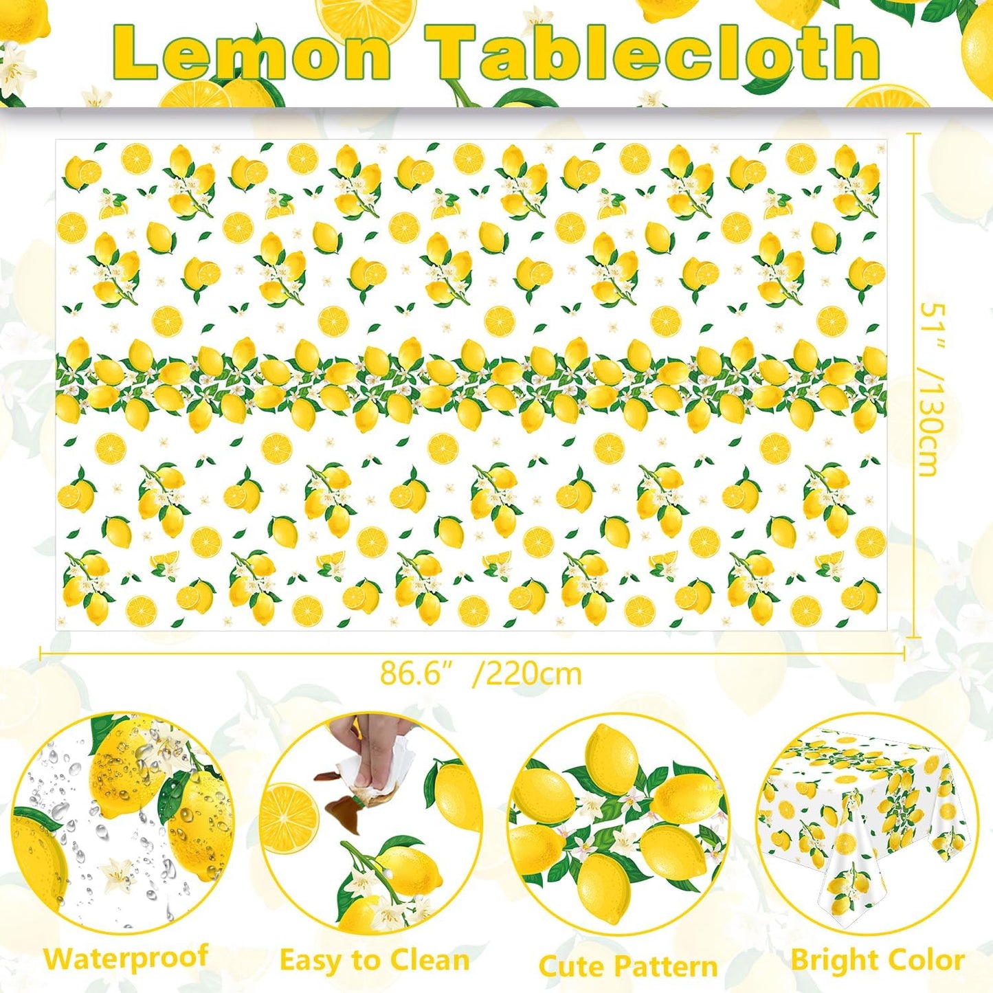 4 Pcs Lemon Party Decoration Lemonade Tablecloth Lemon Triangle Banners Rectangle 86 x 51inch Plastic Lemonade Tablecloth Fruit Party Baby Shower Birthday Decorations