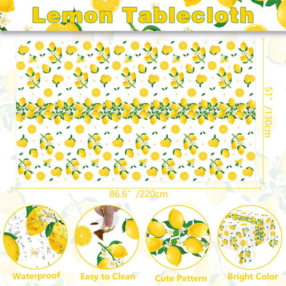 4 Pcs Lemon Party Decoration Lemonade Tablecloth Lemon Triangle Banners Rectangle 86 x 51inch Plastic Lemonade Tablecloth Fruit Party Baby Shower Birthday Decorations