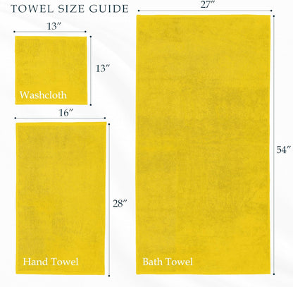 Mocassi Luxury 100% Turkish Cotton 2-Pack Bath Towel Set- Ultra Soft, Quick Dry Highly Absorbent 27 x 54 inch Premium Spa Hotel Quality 2PC Bath Towels - Luxurious Soft Bathroom Towels, Yellow