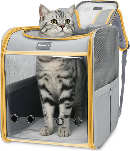 Cat Backpack Carrier, Collapsible and Breathability Cat Carrier Large for Cat Under 16 lbs, Dog and Small Pet Carrier Bag Used in Travel, Car