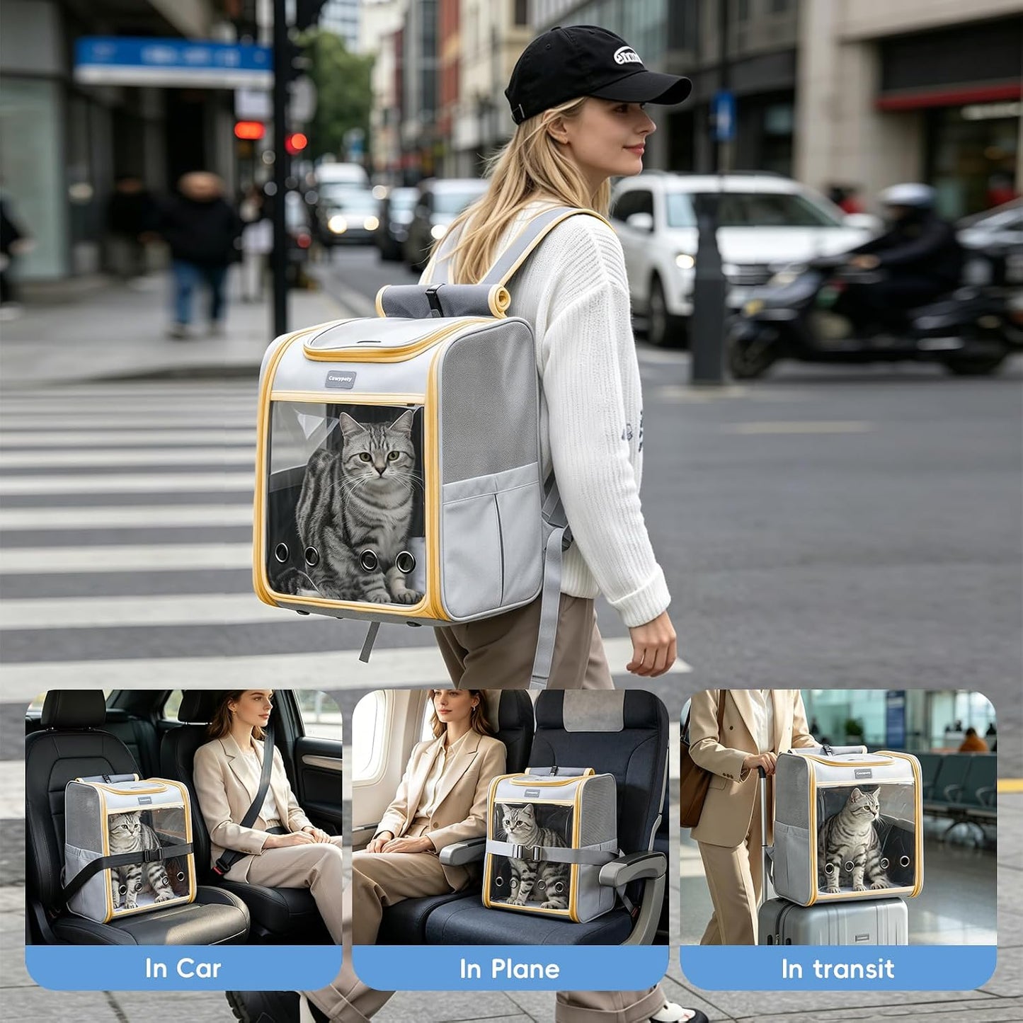 Cat Backpack Carrier, Collapsible and Breathability Cat Carrier Large for Cat Under 16 lbs, Dog and Small Pet Carrier Bag Used in Travel, Car