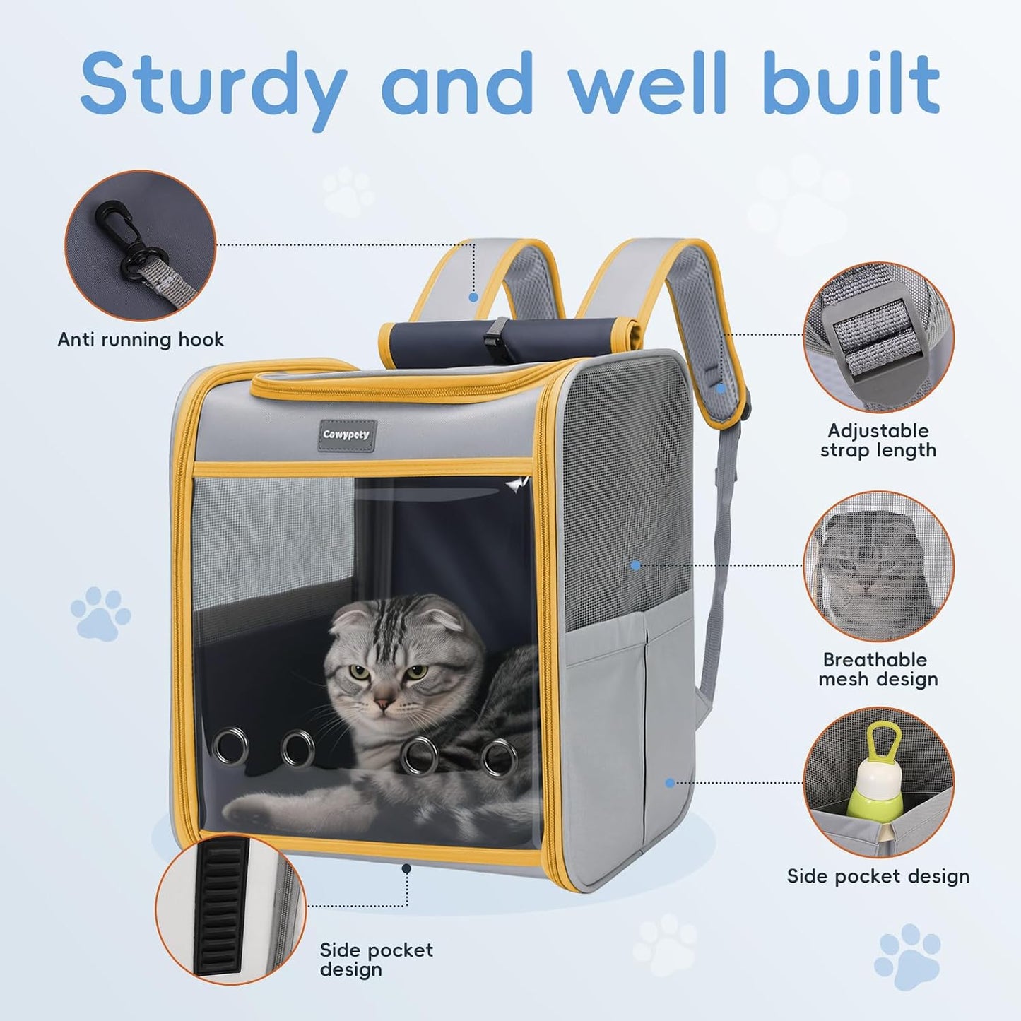 Cat Backpack Carrier, Collapsible and Breathability Cat Carrier Large for Cat Under 16 lbs, Dog and Small Pet Carrier Bag Used in Travel, Car