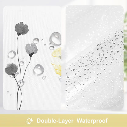 3 in 1 Shower Curtain Set, Yellow Watercolor Floral Bath Curtain and PEVA Liner Set with 12 Double Sided Steel Hooks, Waterproof Fabric Bathroom Curtain 72x72