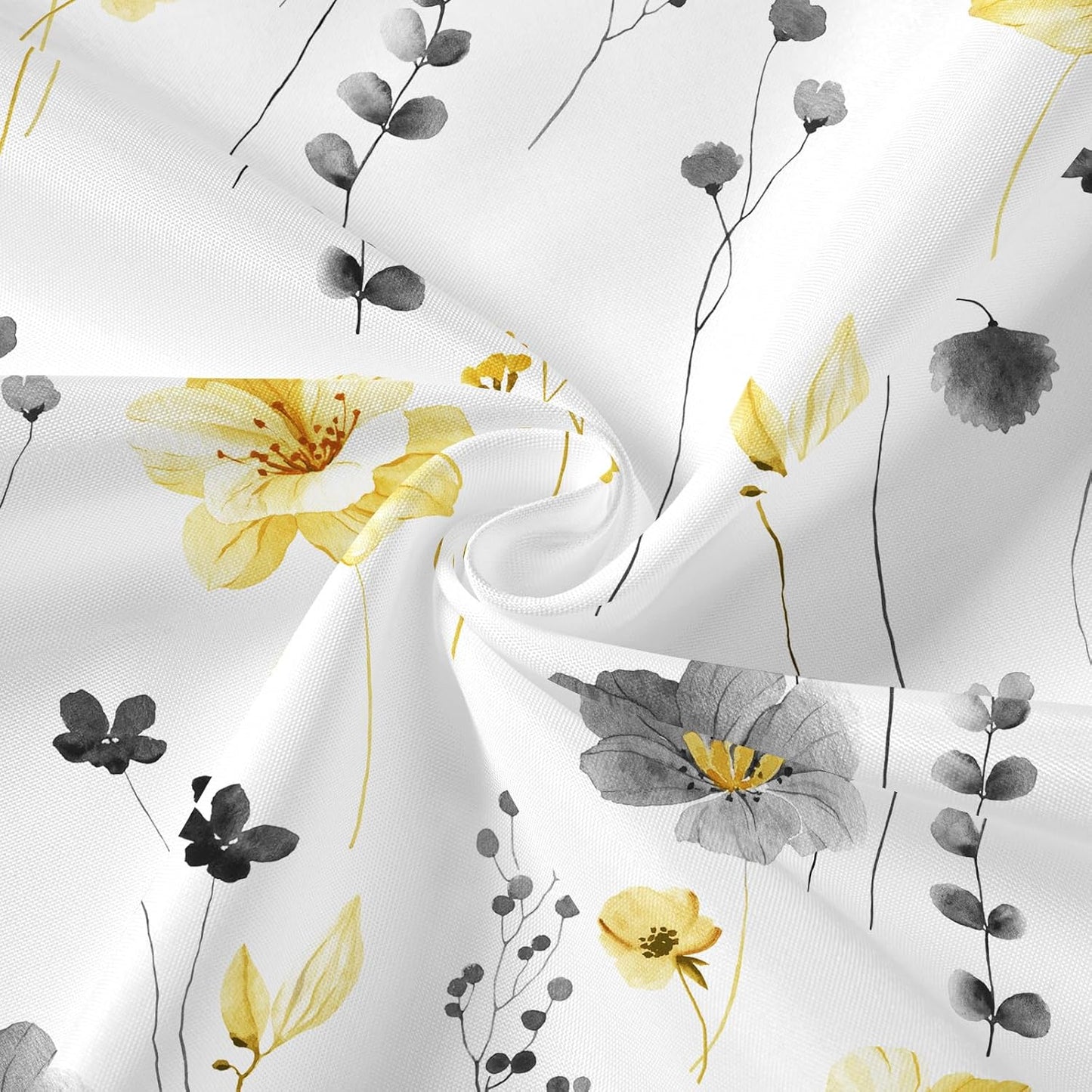 3 in 1 Shower Curtain Set, Yellow Watercolor Floral Bath Curtain and PEVA Liner Set with 12 Double Sided Steel Hooks, Waterproof Fabric Bathroom Curtain 72x72
