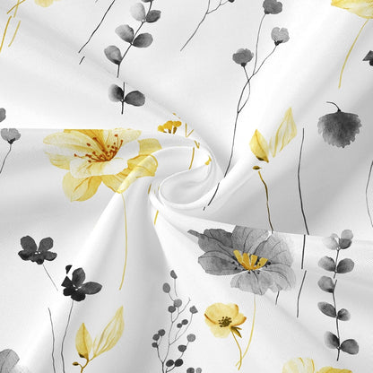 3 in 1 Shower Curtain Set, Yellow Watercolor Floral Bath Curtain and PEVA Liner Set with 12 Double Sided Steel Hooks, Waterproof Fabric Bathroom Curtain 72x72