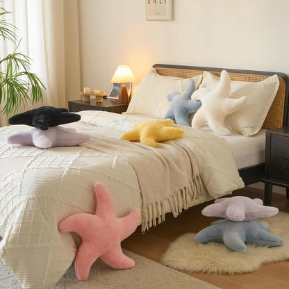 Starfish Pillow, 19.6" Cute Aesthetic Room Decor Accent Pillows, Yellow | Decorative Pillows Plush with Soft Faux Rabbit Fur for Couch, Bed, Seating, Bedroom, Living Room