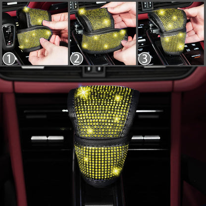 8 pcs Yellow Bling Car Accessories Set for Women, Steering Wheel Cover, Sparkly Seat Belt Covers, Bling Gear Shift Cover, Universal Fit Most Cars (Yellow Diamond)