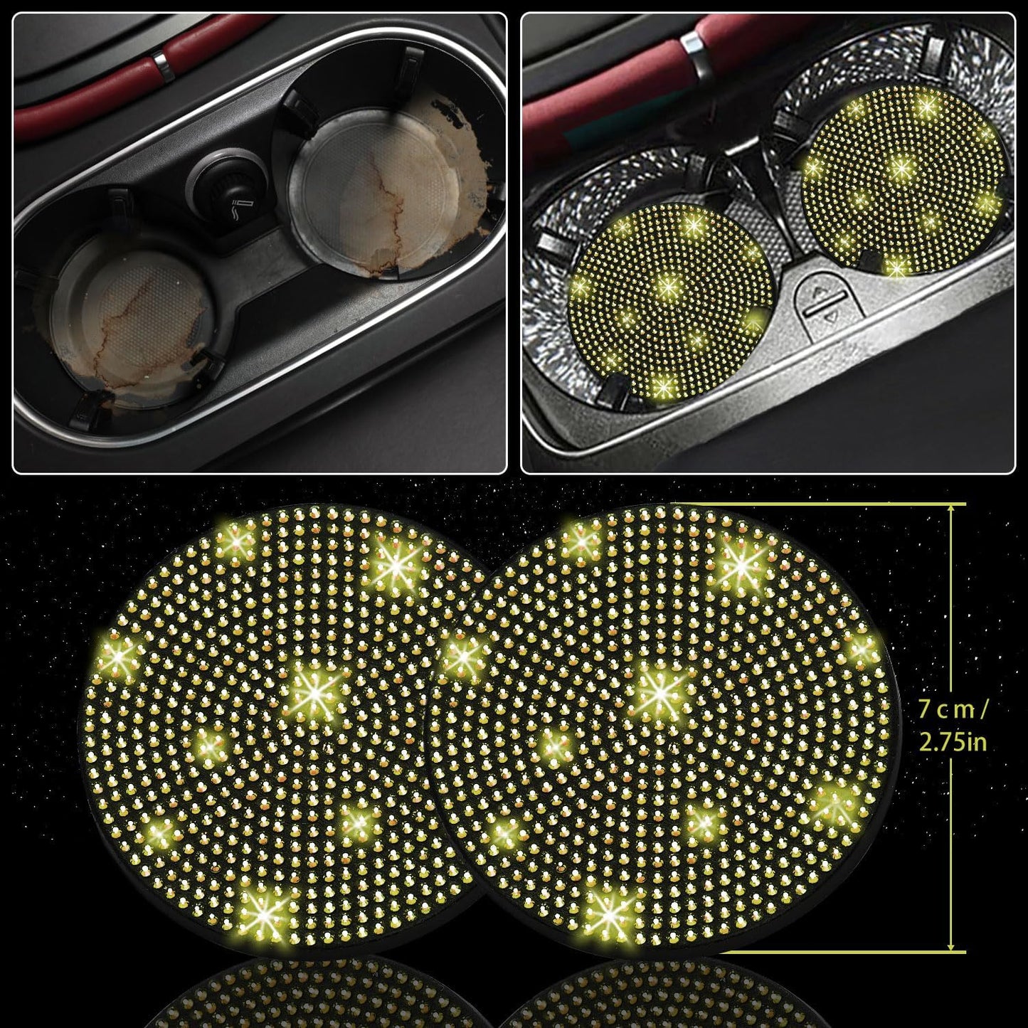 8 pcs Yellow Bling Car Accessories Set for Women, Steering Wheel Cover, Sparkly Seat Belt Covers, Bling Gear Shift Cover, Universal Fit Most Cars (Yellow Diamond)