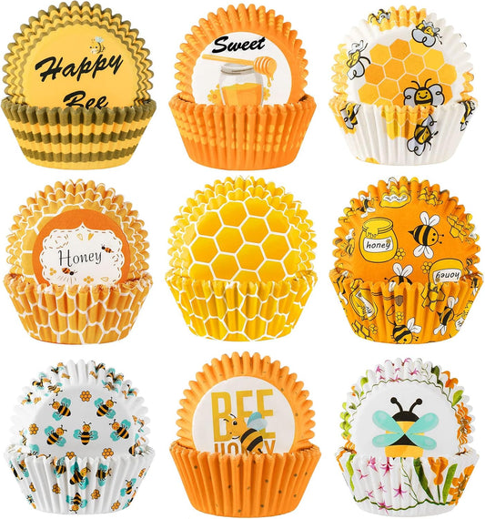 450pcs Yellow Cupcake Liners - 9 Bee Designs for Parties & Celebrations