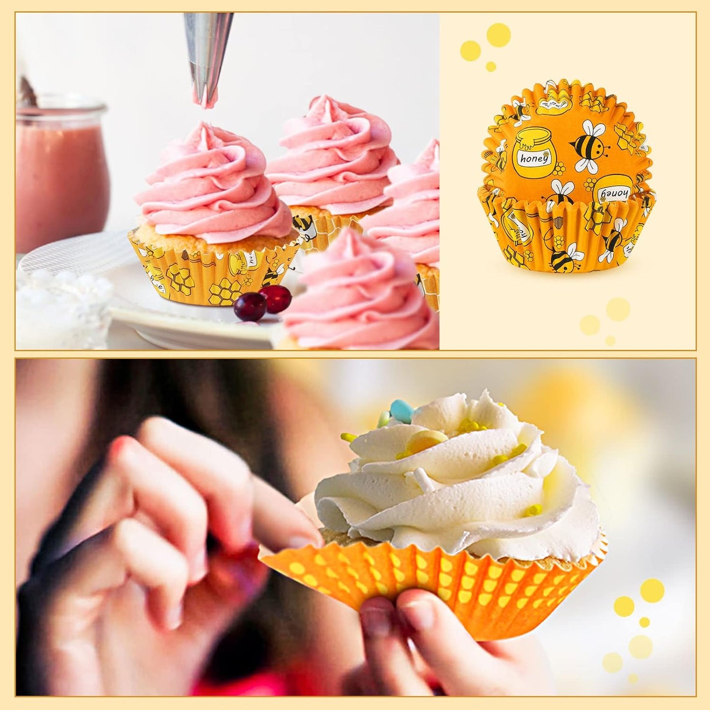450pcs Yellow Cupcake Liners - 9 Bee Designs for Parties & Celebrations