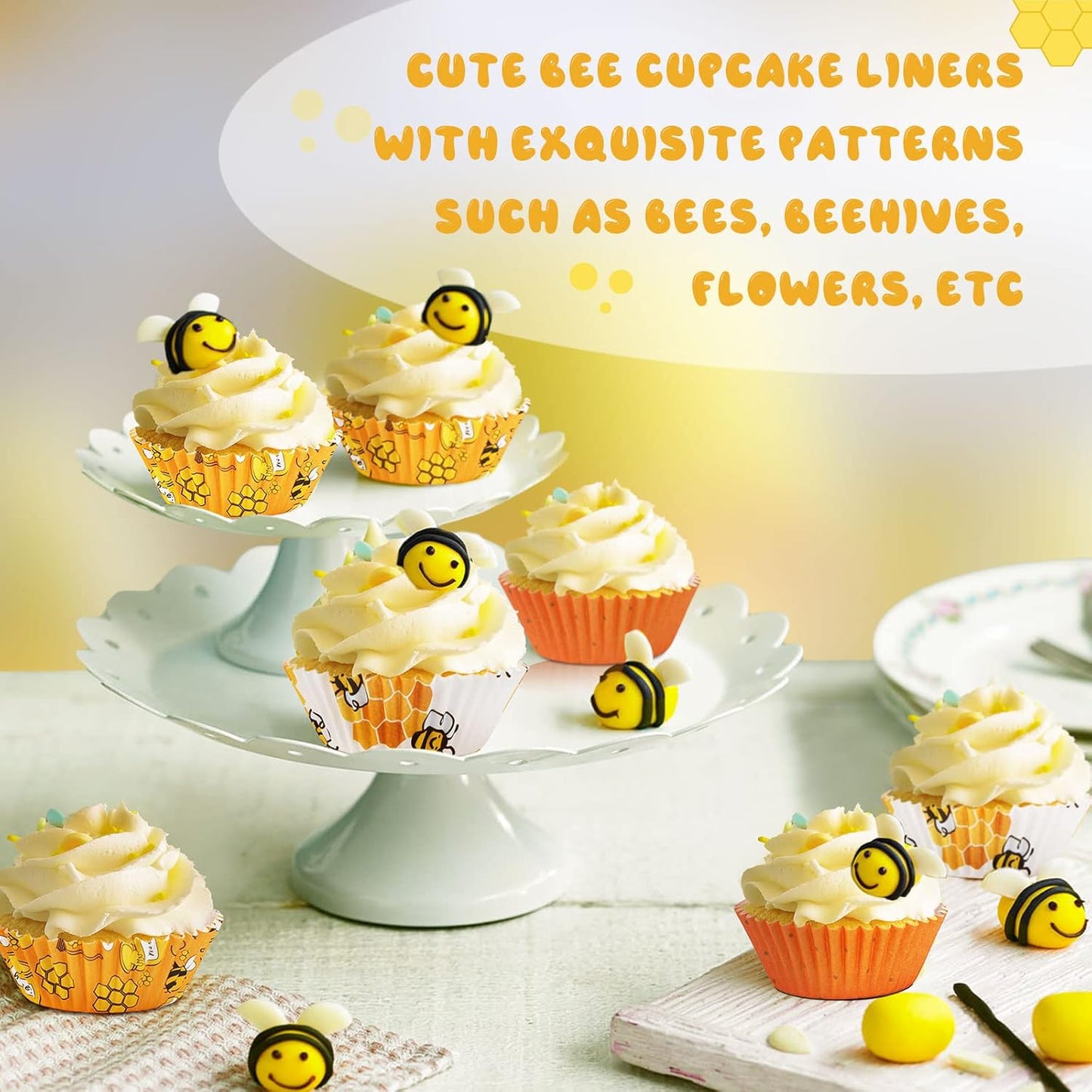 450pcs Yellow Cupcake Liners - 9 Bee Designs for Parties & Celebrations