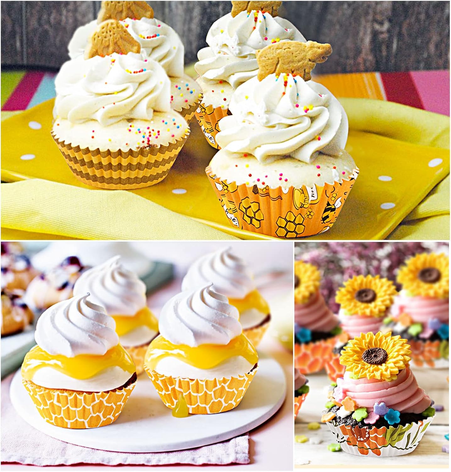 450pcs Yellow Cupcake Liners - 9 Bee Designs for Parties & Celebrations