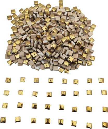 500PCS / 1.1LB Square Ceramic Mosaic Tiles, 0.4 x 0.4 inch Handmade Making Creative Micro Mosaic Tiles for DIY Art and Home Decorations (Yellow)