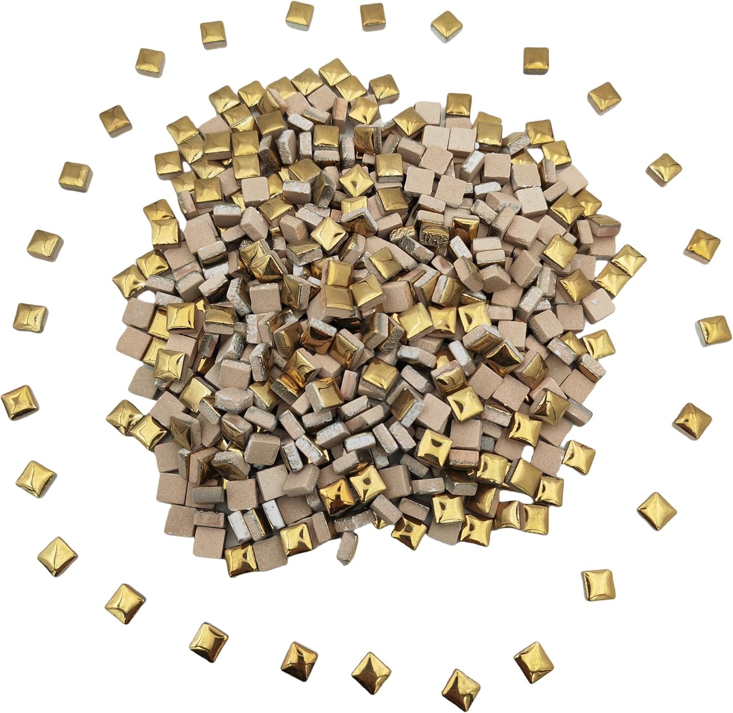 500PCS / 1.1LB Square Ceramic Mosaic Tiles, 0.4 x 0.4 inch Handmade Making Creative Micro Mosaic Tiles for DIY Art and Home Decorations (Yellow)