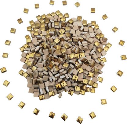 500PCS / 1.1LB Square Ceramic Mosaic Tiles, 0.4 x 0.4 inch Handmade Making Creative Micro Mosaic Tiles for DIY Art and Home Decorations (Yellow)