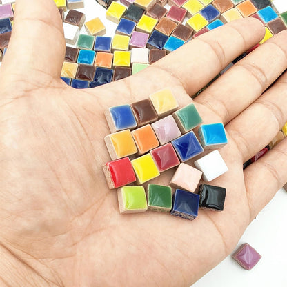 500PCS / 1.1LB Square Ceramic Mosaic Tiles, 0.4 x 0.4 inch Handmade Making Creative Micro Mosaic Tiles for DIY Art and Home Decorations (Yellow)