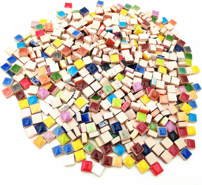 500PCS / 1.1LB Square Ceramic Mosaic Tiles, 0.4 x 0.4 inch Handmade Making Creative Micro Mosaic Tiles for DIY Art and Home Decorations (Yellow)