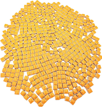 500PCS / 1.1LB Square Ceramic Mosaic Tiles, 0.4 x 0.4 inch Handmade Making Creative Micro Mosaic Tiles for DIY Art and Home Decorations (Yellow)