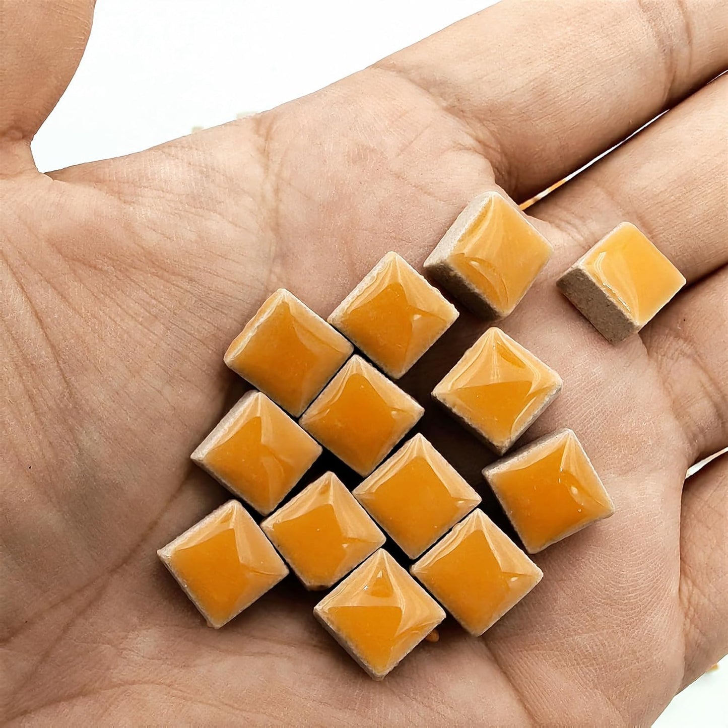 500PCS / 1.1LB Square Ceramic Mosaic Tiles, 0.4 x 0.4 inch Handmade Making Creative Micro Mosaic Tiles for DIY Art and Home Decorations (Yellow)