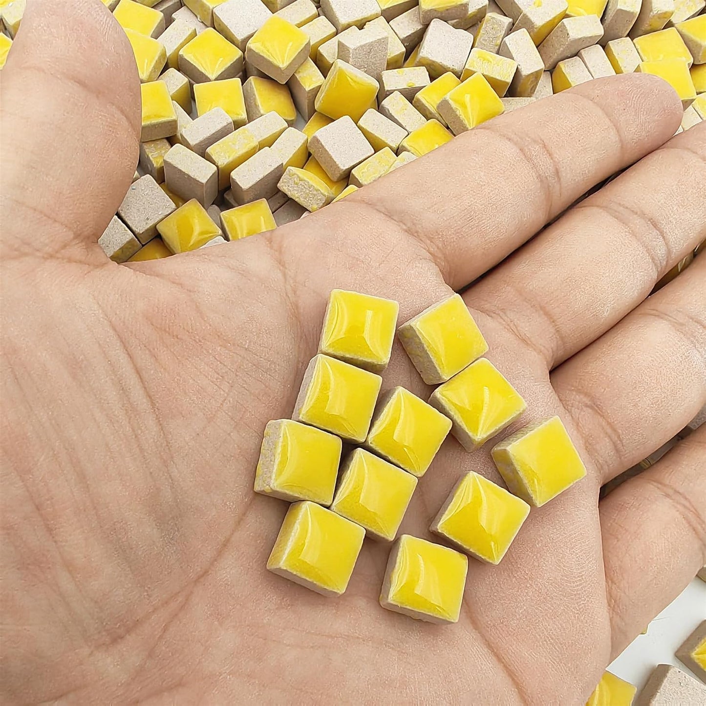 500PCS / 1.1LB Square Ceramic Mosaic Tiles, 0.4 x 0.4 inch Handmade Making Creative Micro Mosaic Tiles for DIY Art and Home Decorations (Yellow)