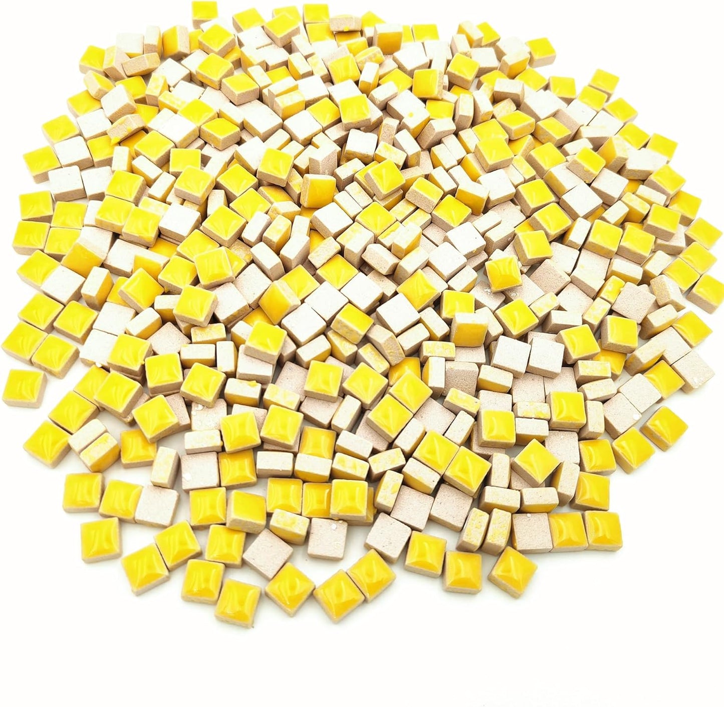 500PCS / 1.1LB Square Ceramic Mosaic Tiles, 0.4 x 0.4 inch Handmade Making Creative Micro Mosaic Tiles for DIY Art and Home Decorations (Yellow)