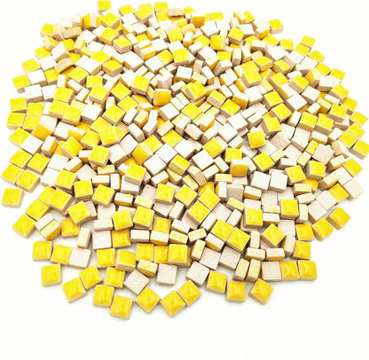 500PCS / 1.1LB Square Ceramic Mosaic Tiles, 0.4 x 0.4 inch Handmade Making Creative Micro Mosaic Tiles for DIY Art and Home Decorations (Yellow)