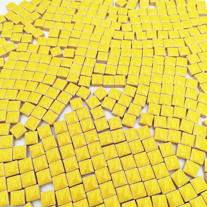 500PCS / 1.1LB Square Ceramic Mosaic Tiles, 0.4 x 0.4 inch Handmade Making Creative Micro Mosaic Tiles for DIY Art and Home Decorations (Yellow)