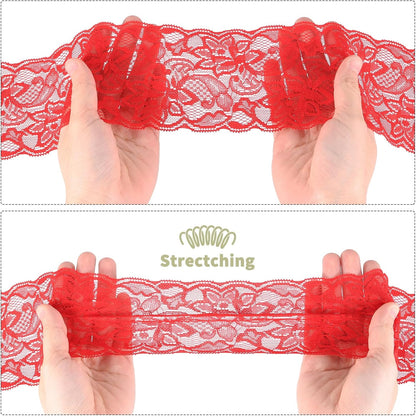 3 Inch 5Yard Elastic Lace Ribbon Floral Pattern Yellow | Wide Stretch Lace Trim Embroidered Fabric for Sewing Making, and DIY Crafts, Gift Wrapping, Bouquets, Wedding Decor