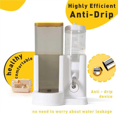 Hamster Water Bottle Standing Water Dispenser No Drip 2 in 1 Large Capacity Small Animal Automatic Food Bowl for Cage Accessories for Hamsters Gerbils Mice (Yellow, 5.91 in X 4.13 in X 4.33 in)