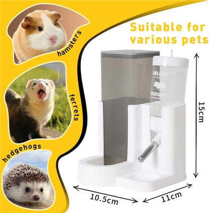 Hamster Water Bottle Standing Water Dispenser No Drip 2 in 1 Large Capacity Small Animal Automatic Food Bowl for Cage Accessories for Hamsters Gerbils Mice (Yellow, 5.91 in X 4.13 in X 4.33 in)