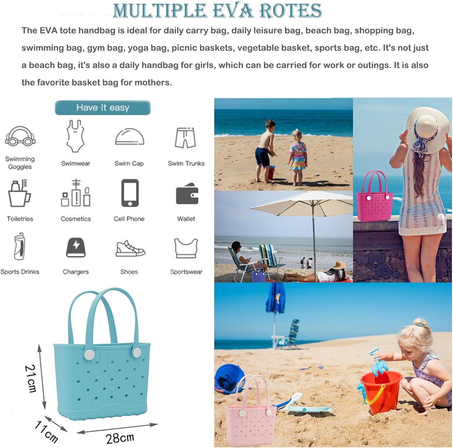 Small Rubber Beach Bags Creative EVA Beach Totes Waterproof Travel Bag for Beach, Picnic, Sports, Yoga