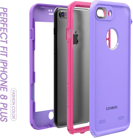 for iPhone 8 7 Plus Waterproof Case Cover Built-in Screen Protector Fully Sealed Life Shockproof Snowproof Underwater Protective Cases for iPhone iPhone 8 7 Plus 5.5" (Purple/Rose/Orchid)