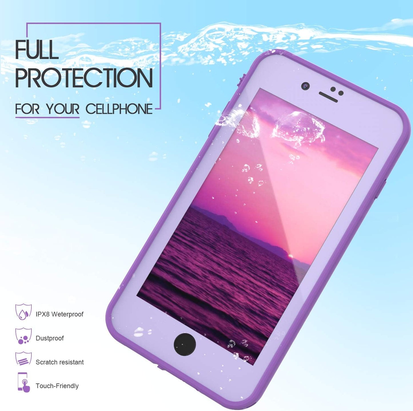 for iPhone 8 7 Plus Waterproof Case Cover Built-in Screen Protector Fully Sealed Life Shockproof Snowproof Underwater Protective Cases for iPhone iPhone 8 7 Plus 5.5" (Purple/Rose/Orchid)