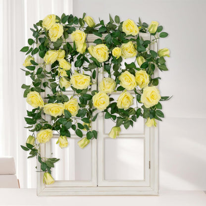 3 Pack Artificial Yellow Rose Garlands Flower Vines 19.5 ft | Fake Silk Roses Garland for Wedding Arch Table Centerpiece, Indoor Outdoor Backdrop Decorations for Home Garden